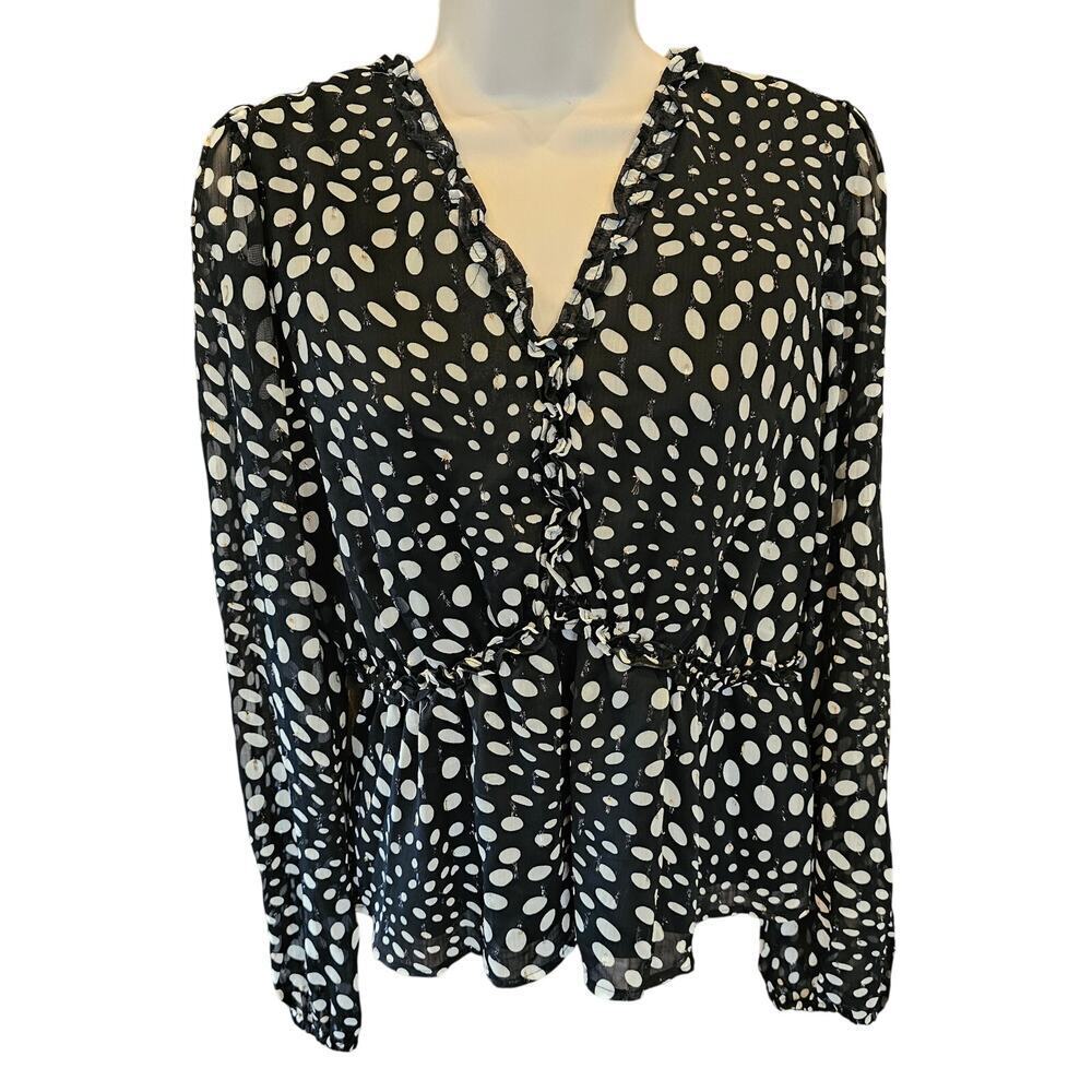 NWT Nicole miller polka dot sheer chiffon M chic whimiscal long sleeve Career